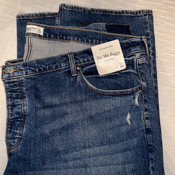 Abercrombie & Finch A&F Curve Love Low Rise 90s Baggy Jeans Dark Wash 37 24s - Picture 5 of 7